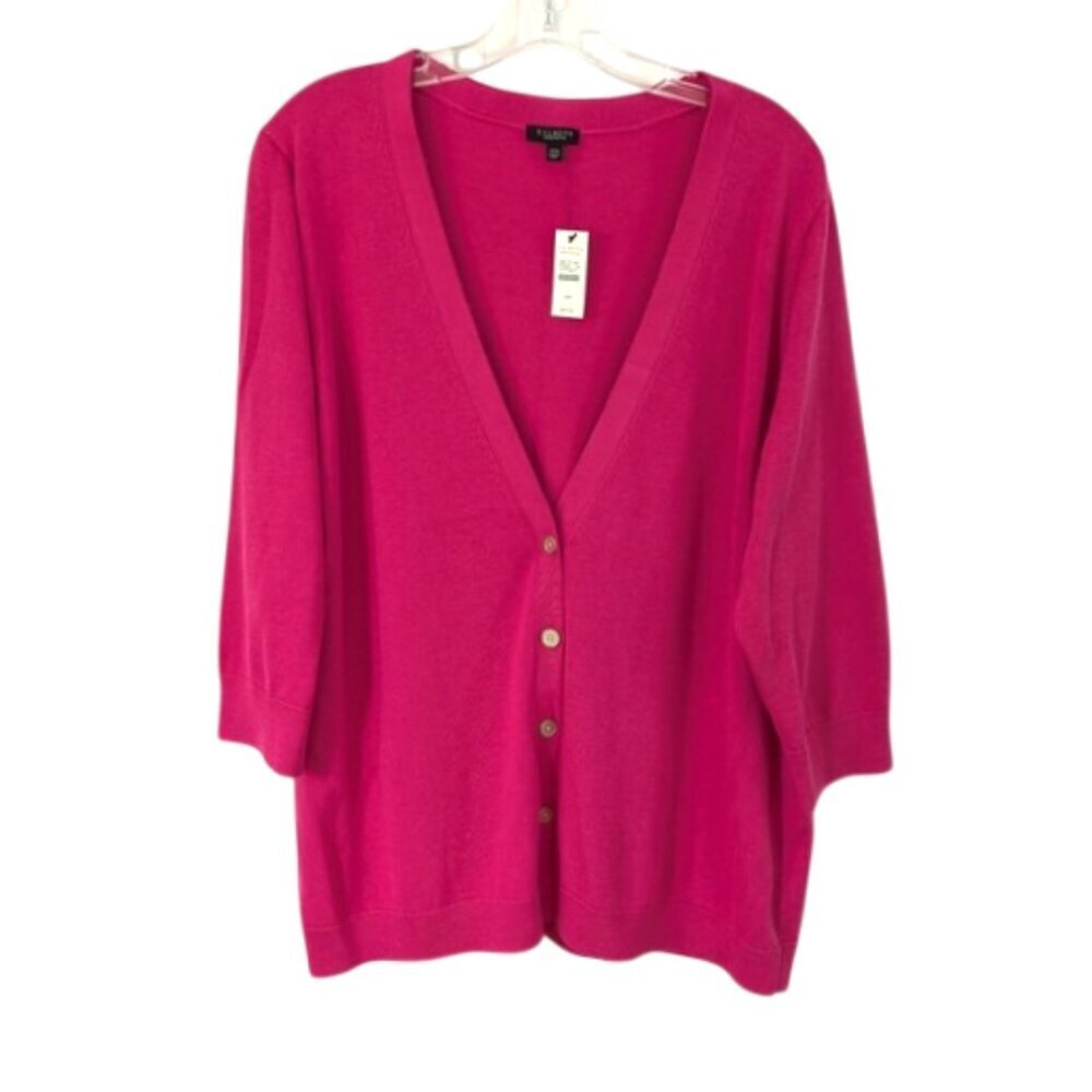 Talbots Pink Cardigan Sweater V-Neck Knit 3/4‎ Sleeve Size 2XP
